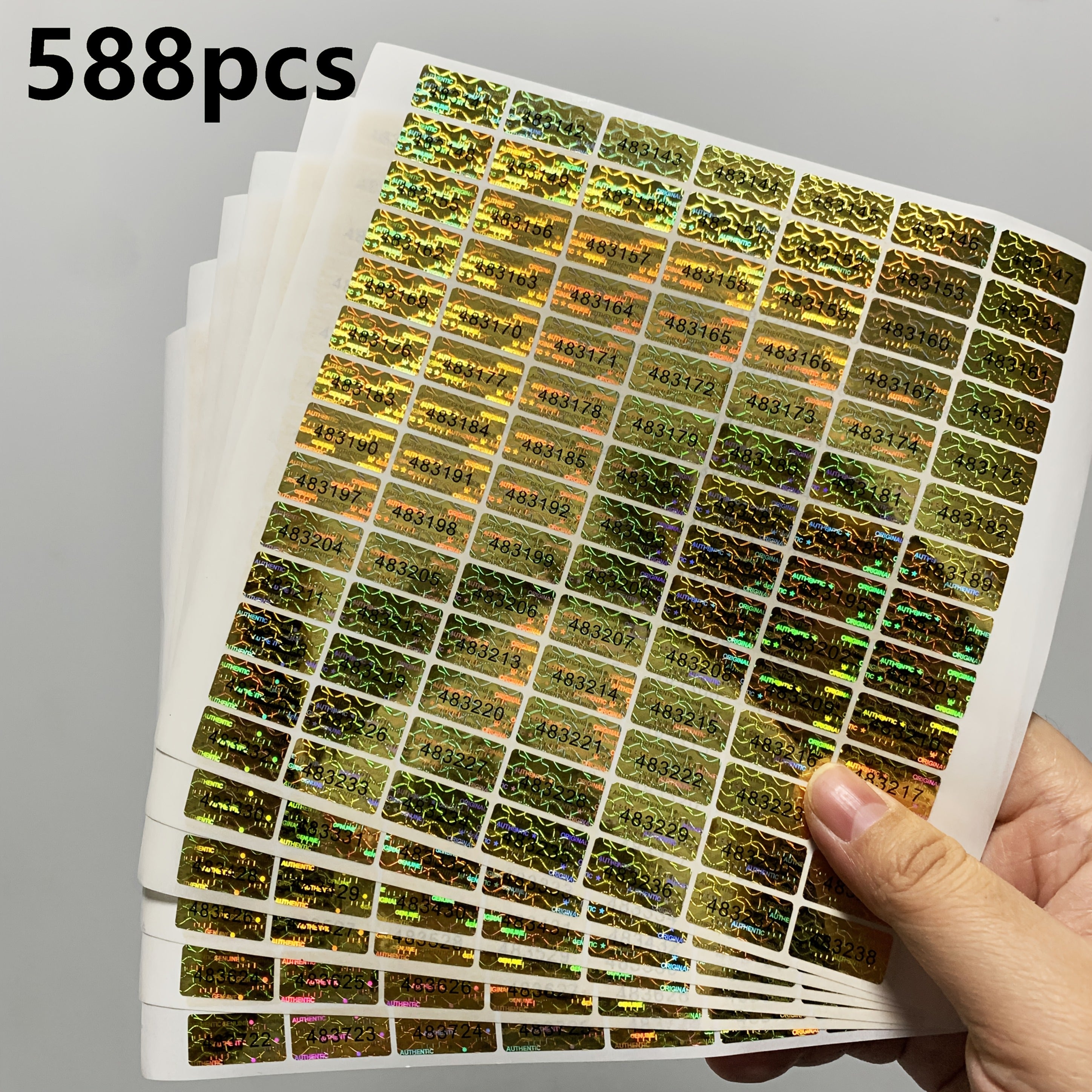 273/588 Tamper Evident Hologram Mühürlari, O'ziga Xos Seriya Raqamlari bilan, Haqiqiy Etiketkalar, Yapışqan PET, To'rtburchak, Porloq Yüz, Ingliz Tilida, Bir Martalik, 20x10mm