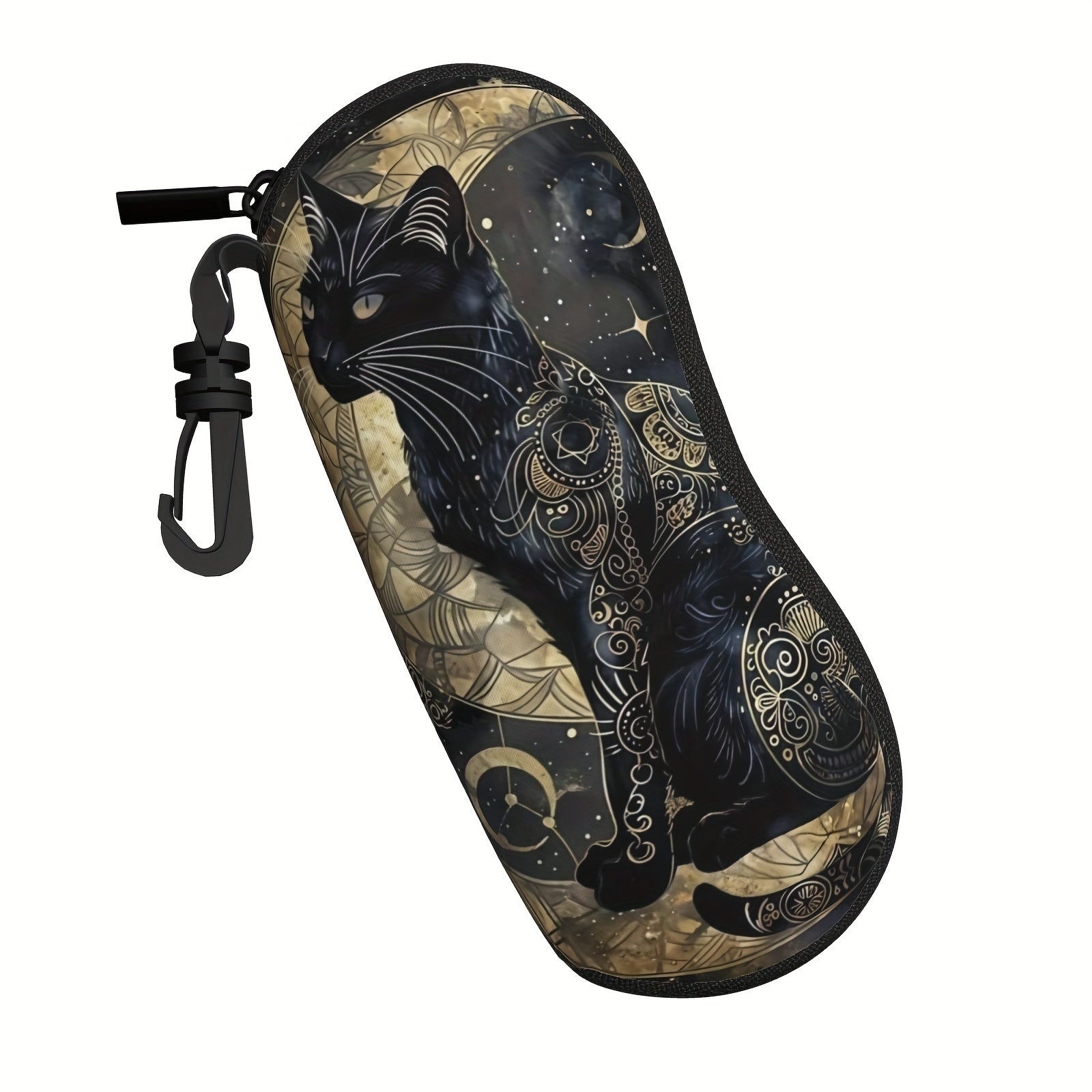 Black Cat and Moon Printed Glasses Case Neoprene Eyewear Sleeve with Zipper