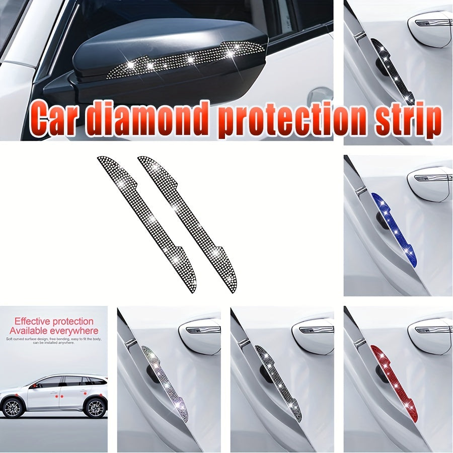 2pcs Car Door Edge Guards Rhinestone Plastic Anti-Scratch Collision Protectors