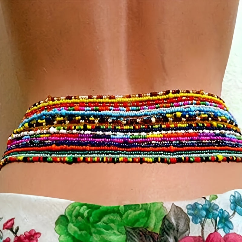 Women's Boho Elastic Belly Chain with Multicolored Beads for Summer Beach Days