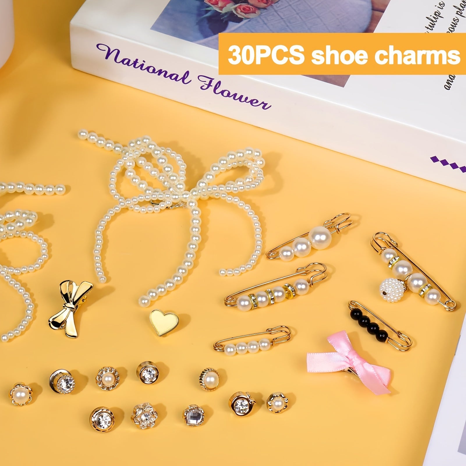 Unisex Shoe Charm Set with Bowknots and Jewelry Accents for Sneakers