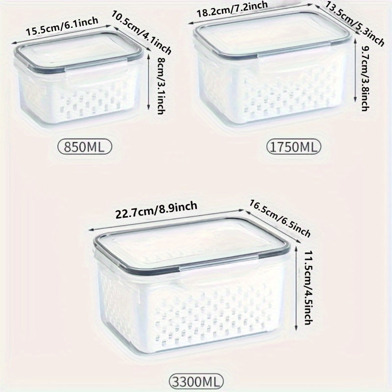 Reusable Plastic Food Storage Containers with Removable Colanders and Clip-On Seals