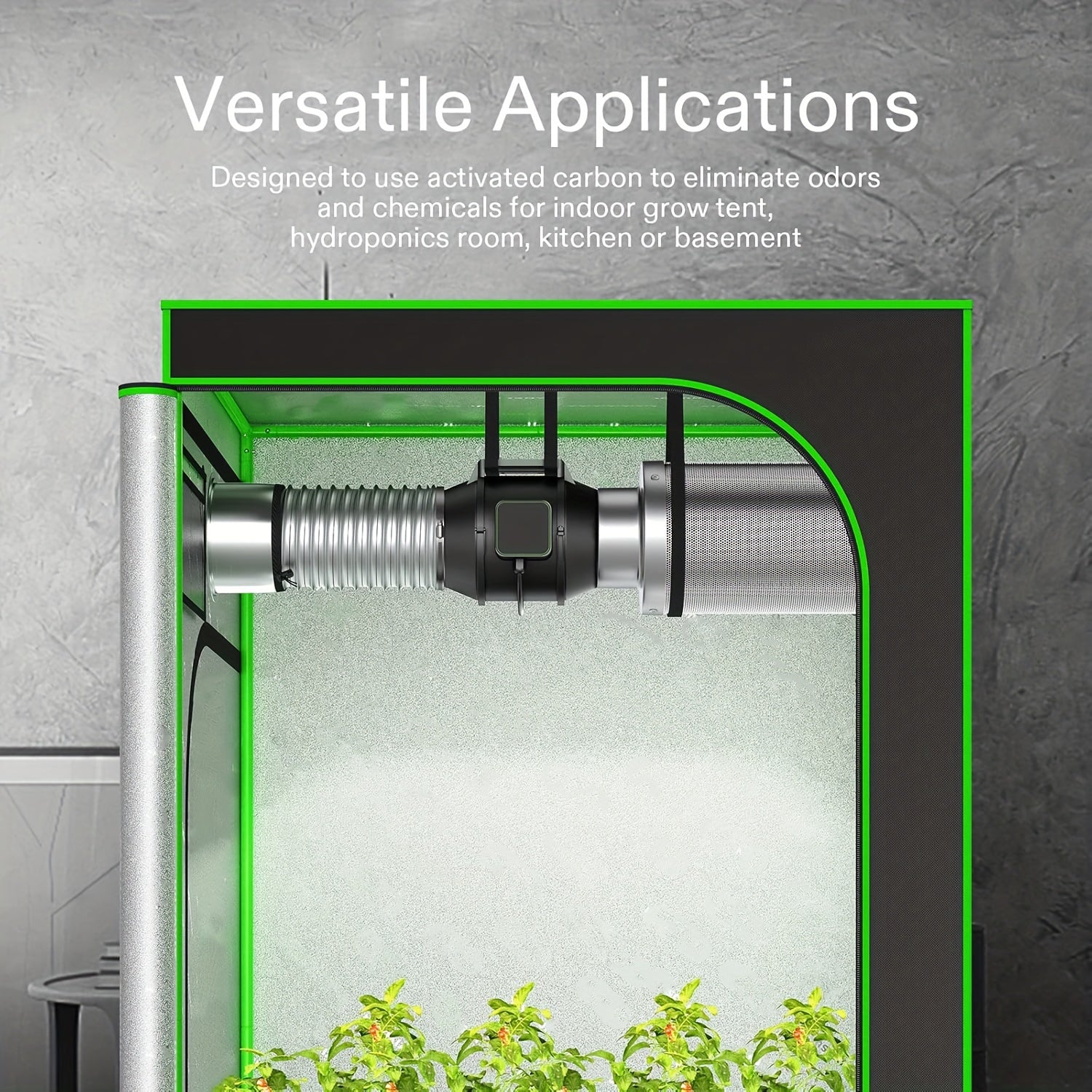 4 dyuymli Virgin Charcoal havo filtri, hidni nazorat qilish uchun ventilyatorlar va chodirlarga mos, teskari flanjli