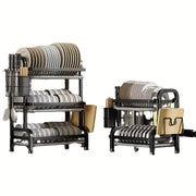 Double Layer Kitchen Organizer Dish Rack with Drainage Metal Storage Stand