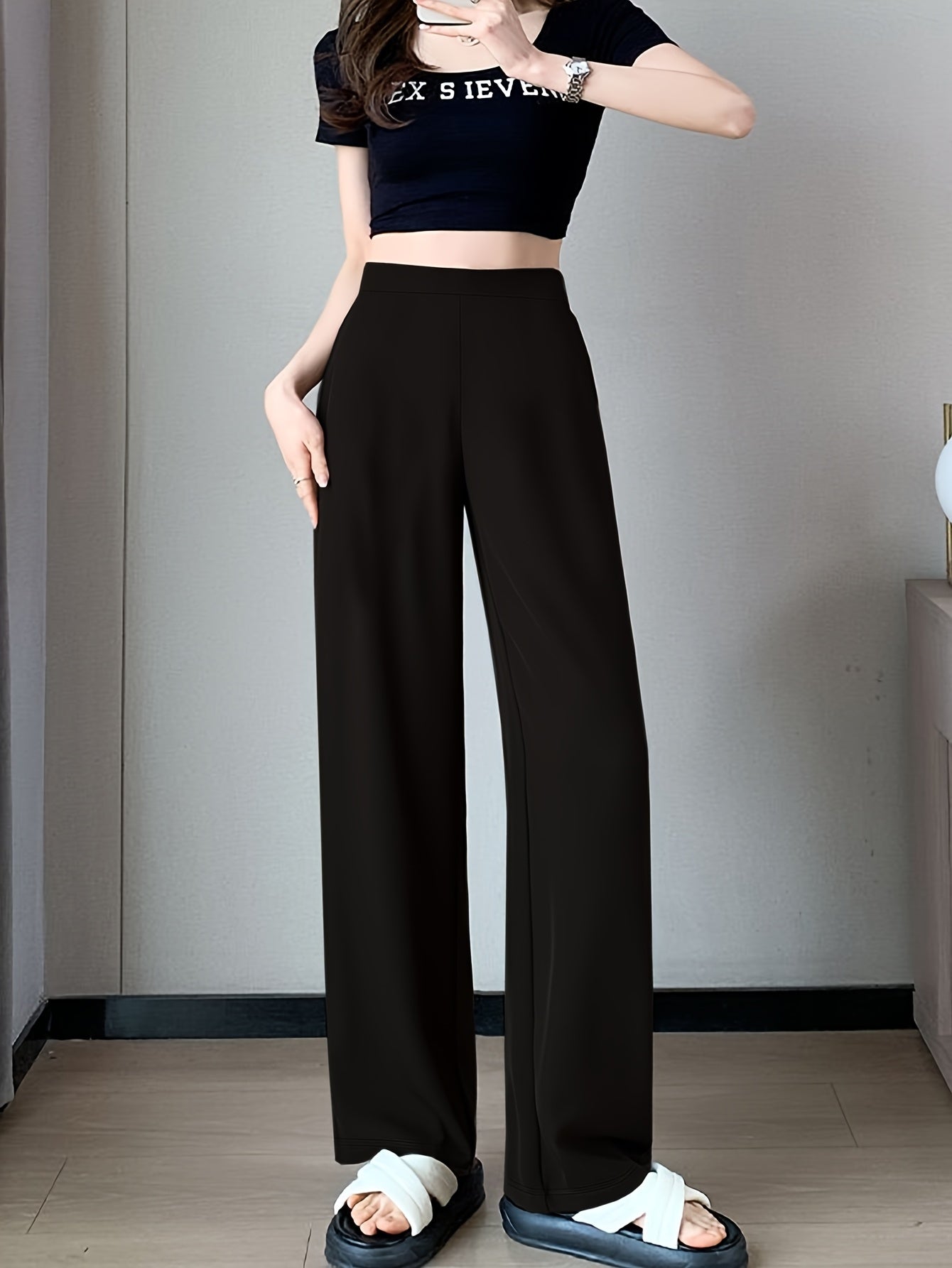 Women's Polyester Straight Leg Pants Solid Color Spring Fall Fashion