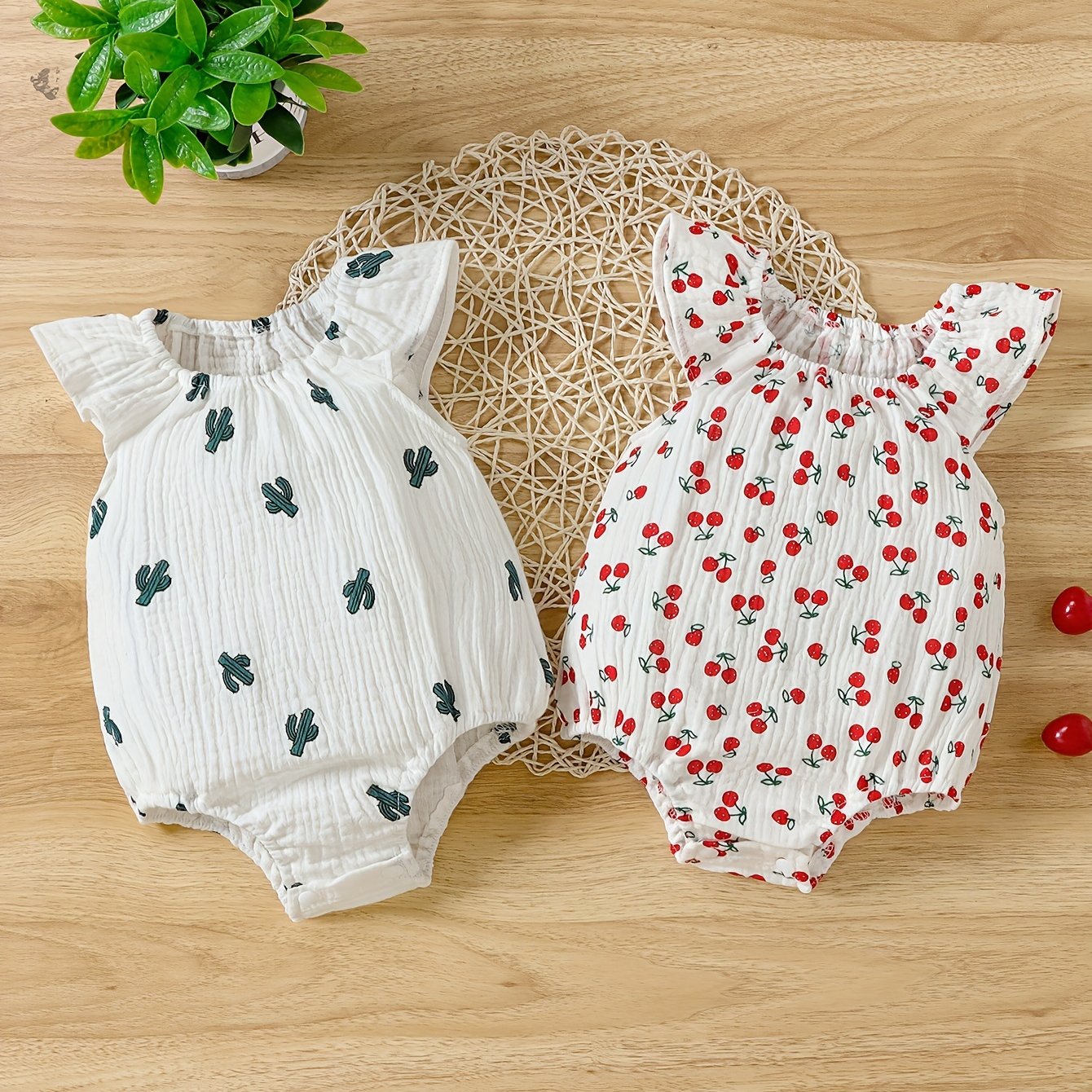 Baby Girls Summer Cotton Rompers with Cute Prints for Outdoor Wear