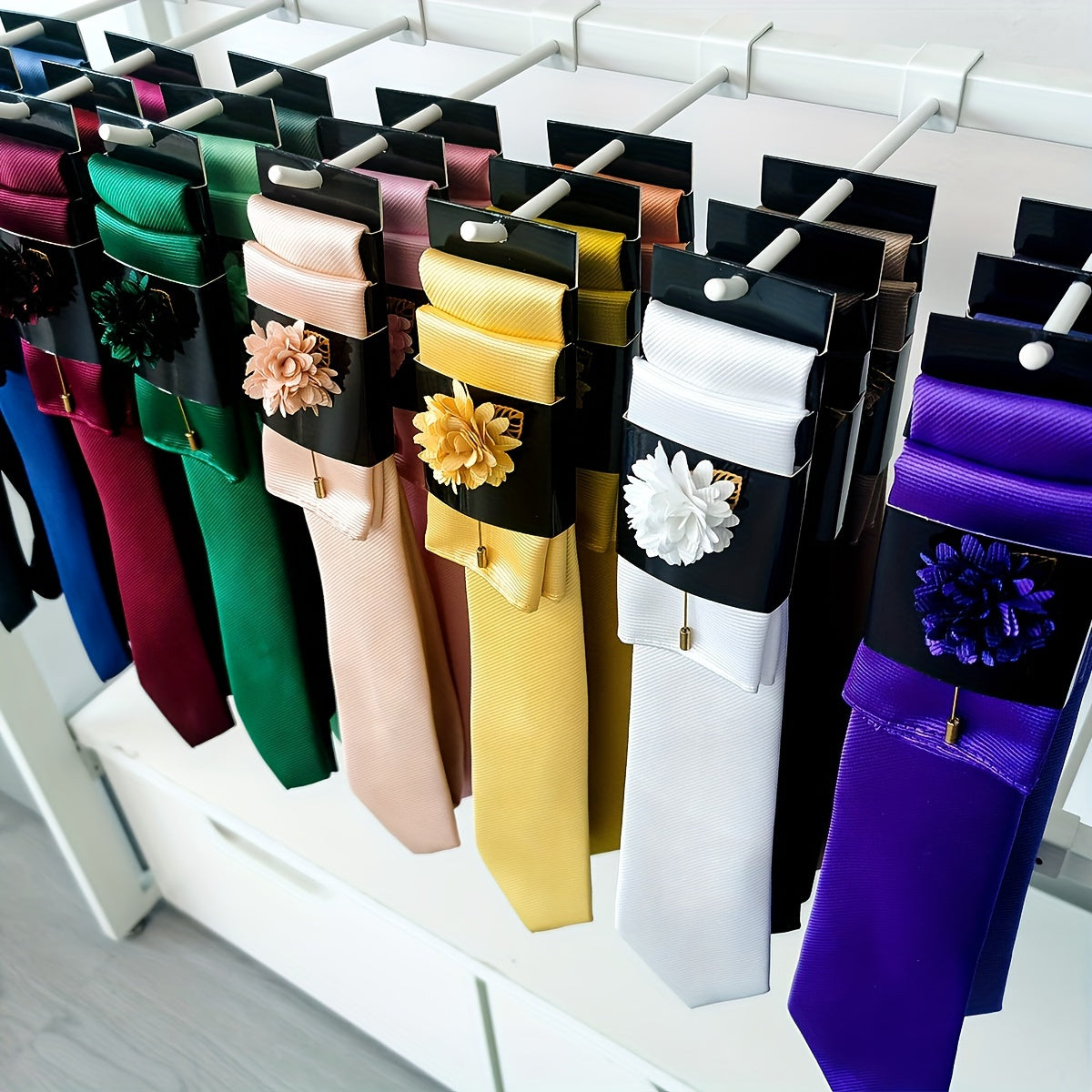 Men's Tie Set with Pocket Towel and Brooch, Classic Striped Plain Design