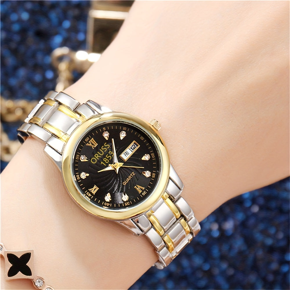 Women's Rhinestone-Embellished Quartz Watch with Calendar and Luminous Dial