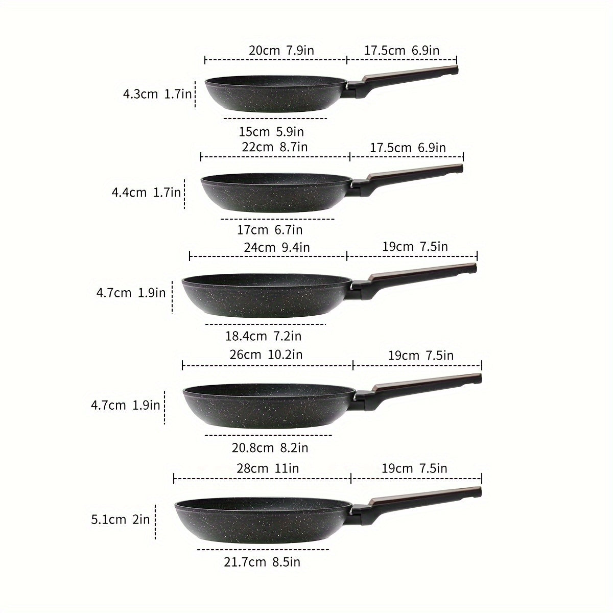Yuqori sifatli Nonstick Granite Skillet - PFOAsiz, Induksion plitkalariga mos, tuxum va omlet pishirish uchun ideal, idish yuvishda oson tozalanadi, Silikon tutqich bilan jihozlangan - turli o'lchamlarda mavjud (20.32cm/22.1cm/24.13cm/25.4cm/27.94cm)