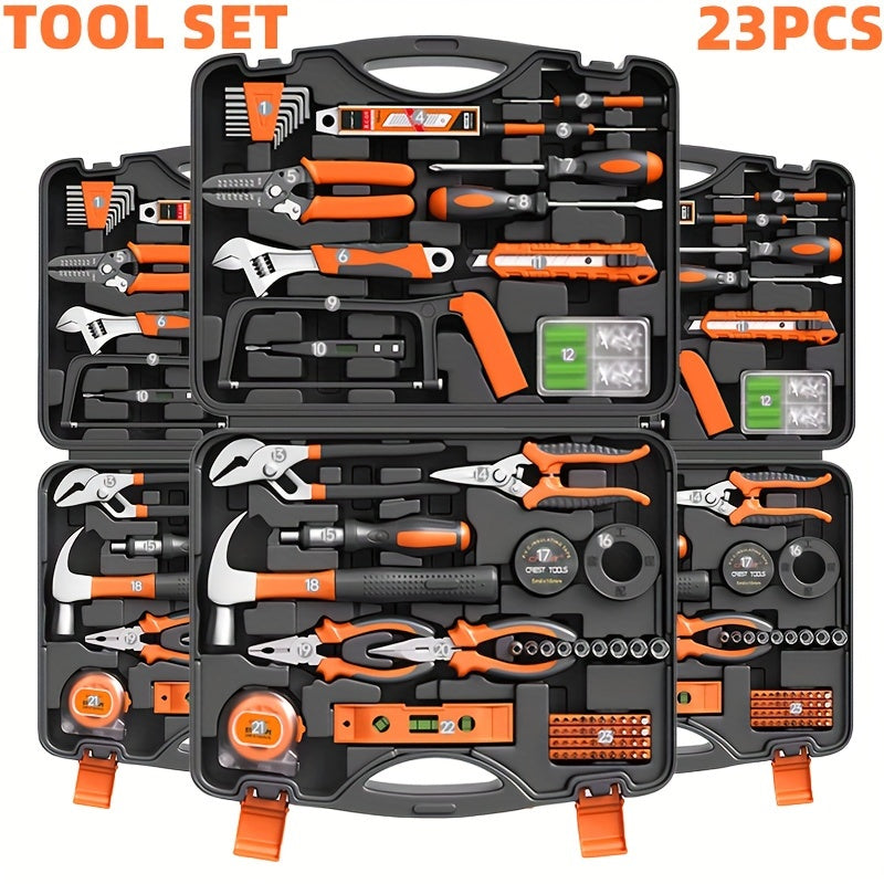 23-Piece Homeowner Toolkit Set with Plastic Storage Box Steel Household Repair Tools