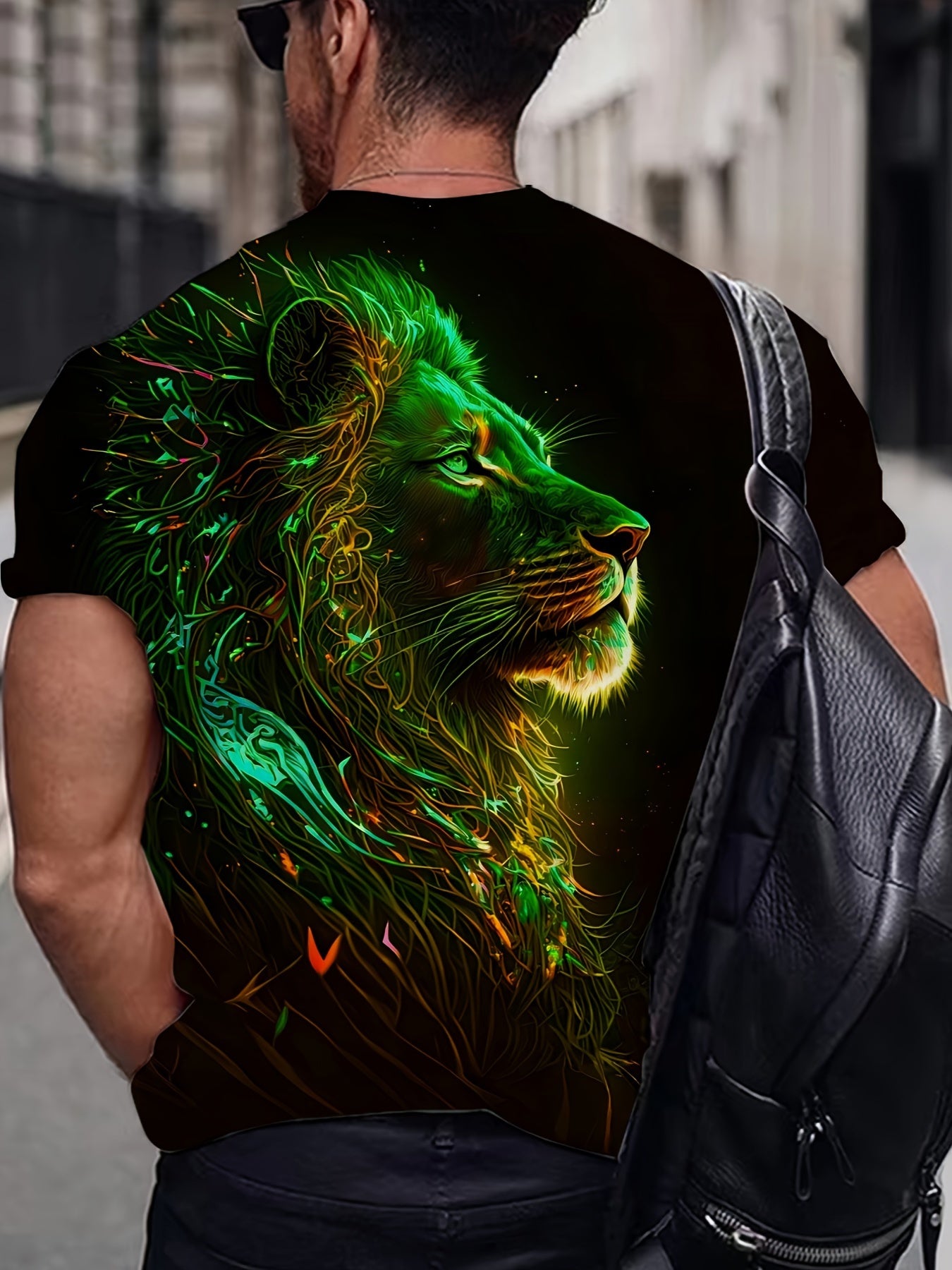 Мужская футболка с коротким рукавом и цифровым принтом льва, смесь полиэстера, повседневное лето, спорт