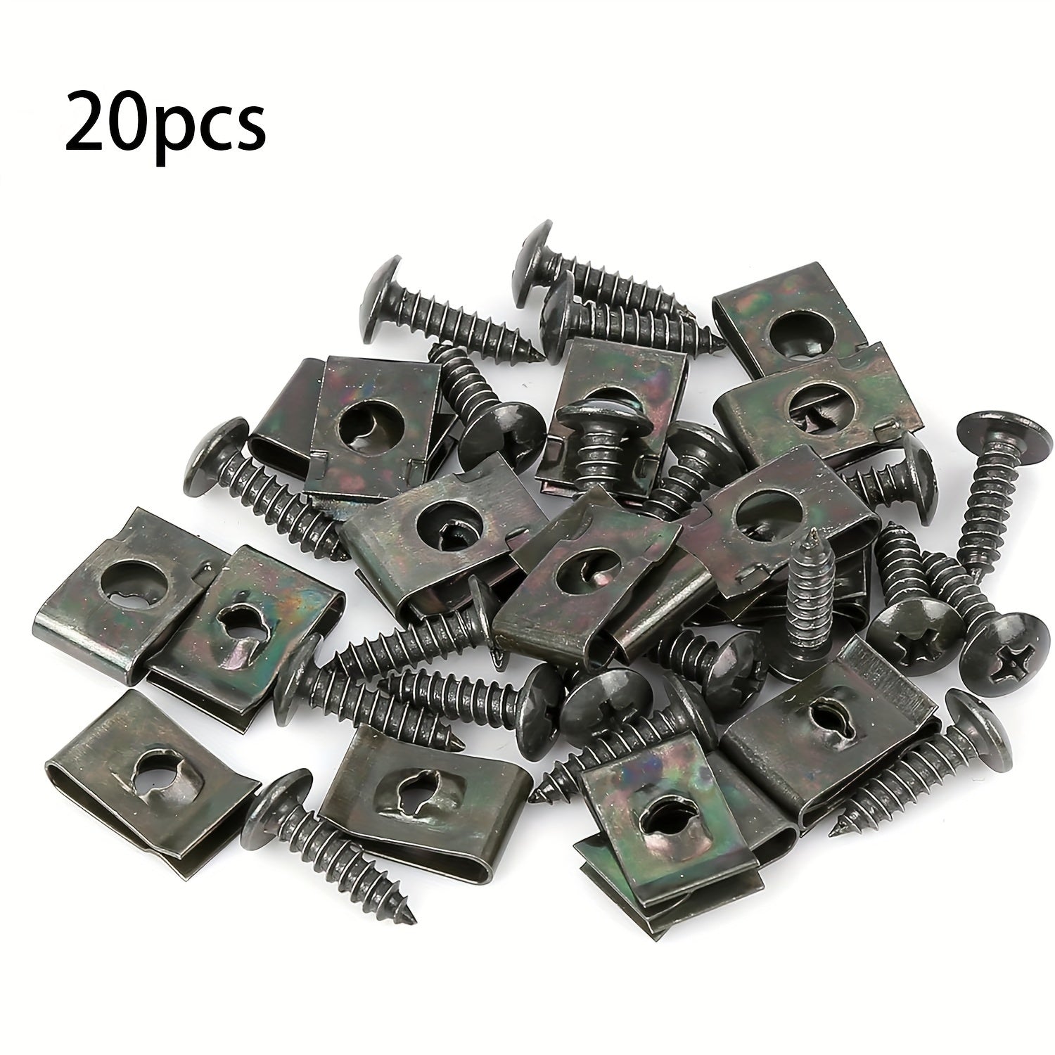 20pcs Metal U-Shaped Car Fender Clips with Screws Durable Automotive Fasteners