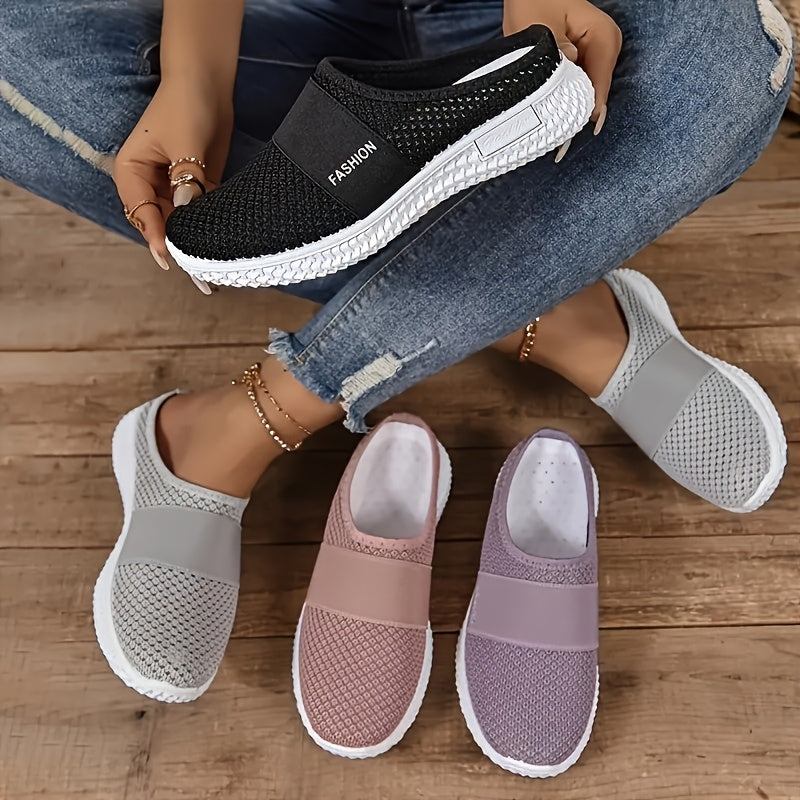 Women's Breathable Knit Slip-On Sneakers Lightweight Casual Shoes in Gray Black Lavender