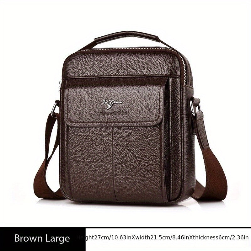 Men's Synthetic Leather Crossbody Bag Brown Adjustable Multiple Compartments Vertical Design for Daily Commute or Gift