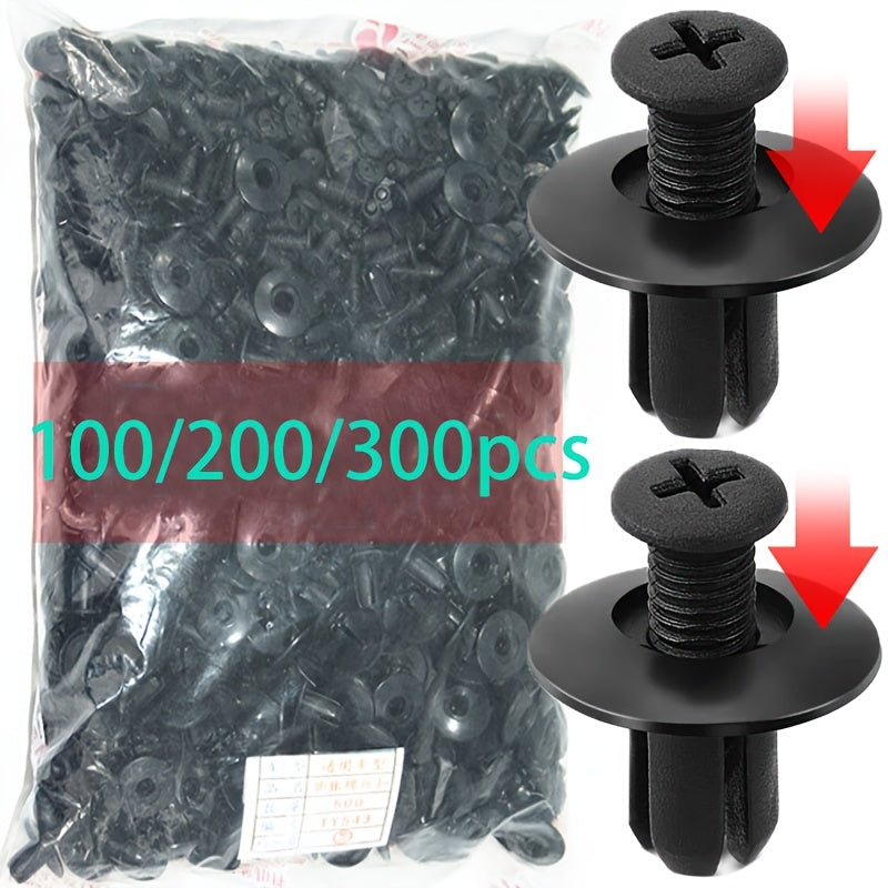 200 Pcs Black 8mm Plastic Fasteners Car Bumper Fender Rivets Push Clips