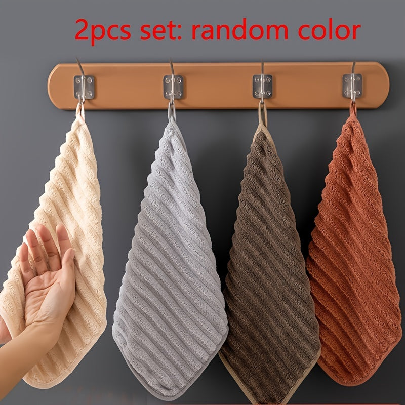 2-Pack Striped Non-Woven Fingertip Towels Quick-Dry Hang Loop Bathroom Kitchen