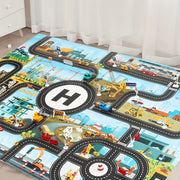 Alfombra de juego de tráfico y construcción para niños, tela impermeable con juguetes y muñecas para mayores de 3 años