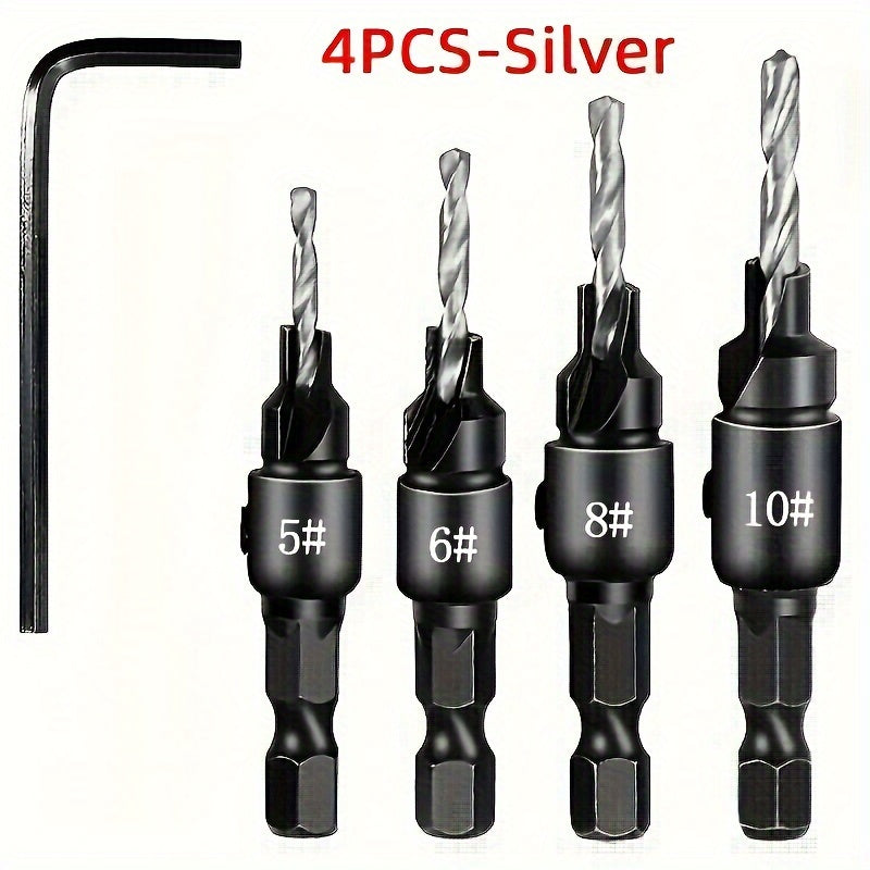 4/5Pcs Woodworking Countersink Drill Bit Set with 1/4" Hex Shank