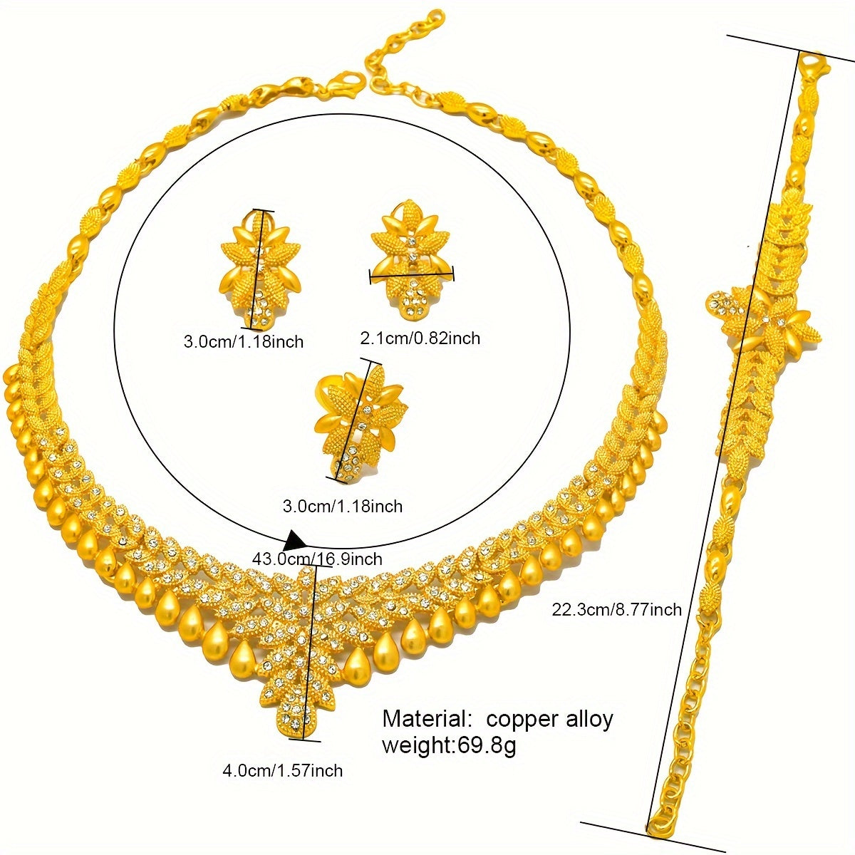 Jewelry Set with Crystal Droplet Design for Bridal Party Engagement Wedding