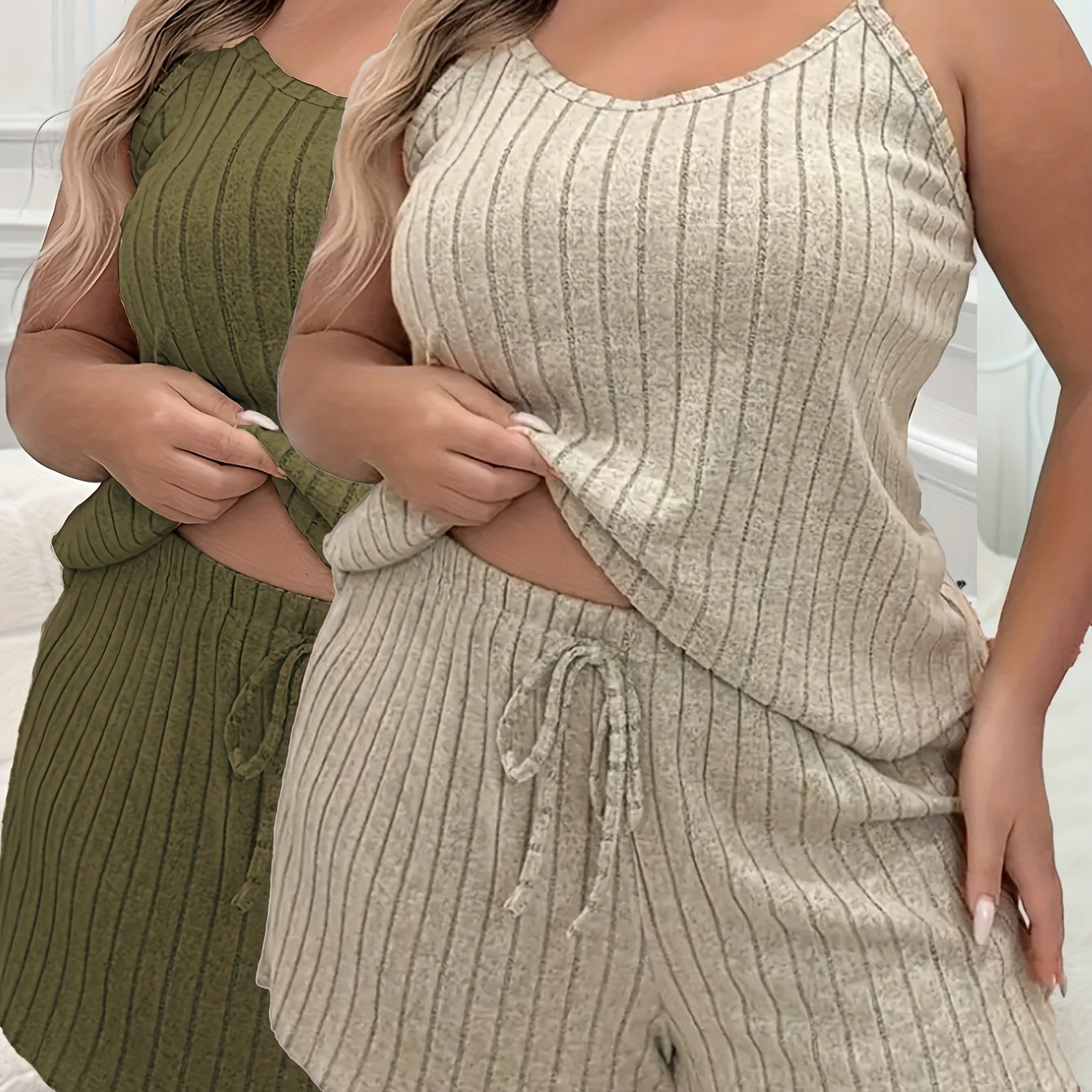 Women's Plus Size Ruched Camisole Pajama Set 2PCS Lounge Sleepwear