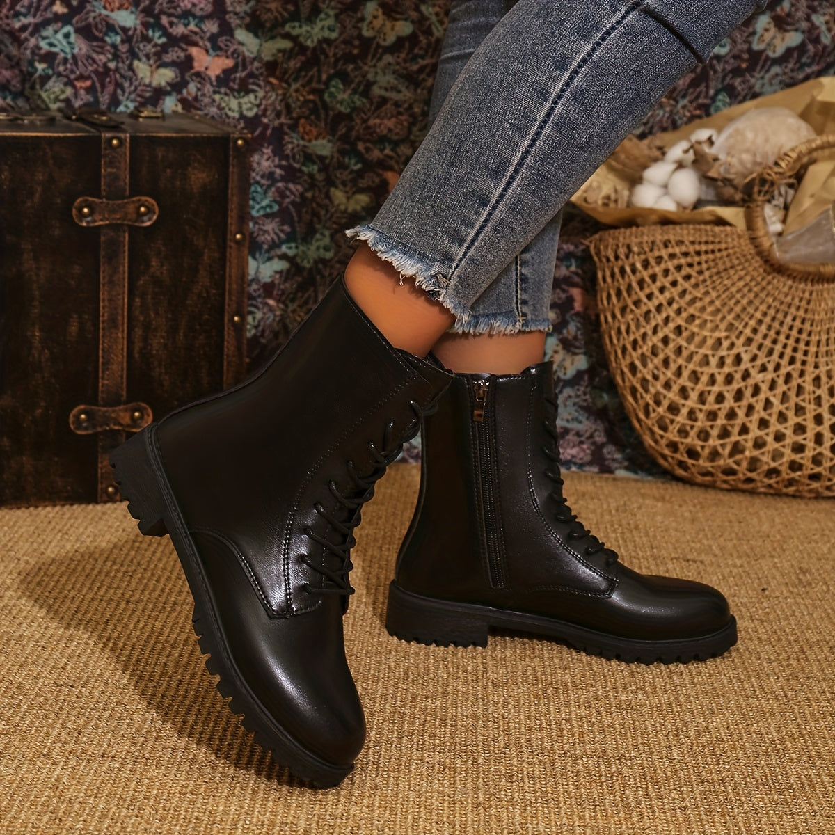 Женские ботинки в западном панк-стиле до середины икры, искусственная кожа, шнуровка, ковбойские туфли