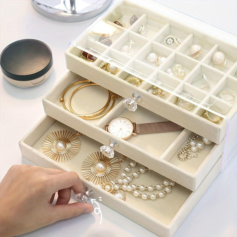 Plastic Jewelry Organizer Box with Fabric-Lined Drawers and Moisture-Proof Compartments