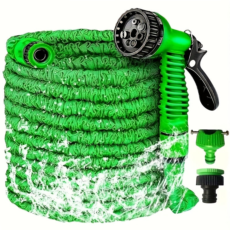Expandable High-Pressure Garden Hose 3X Soft Rubber with 7-Function Nozzle 15-38 M