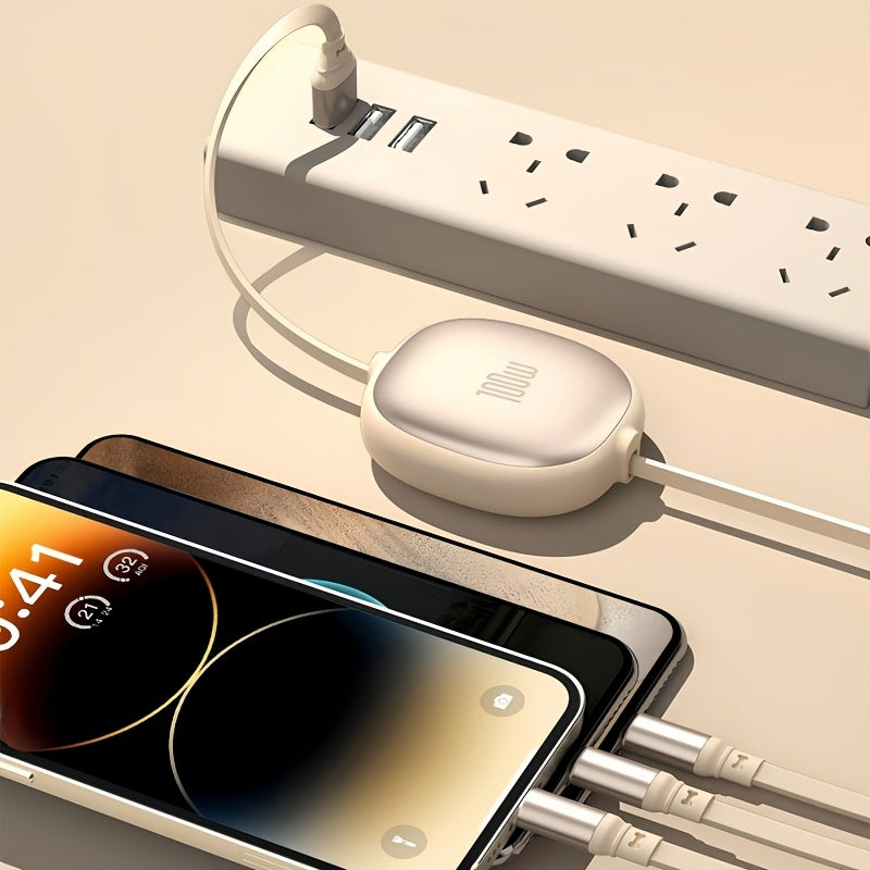 3-in-1 Retractable USB Charging Cable 100W Fast Charging Data Sync for iPhone Samsung Huawei