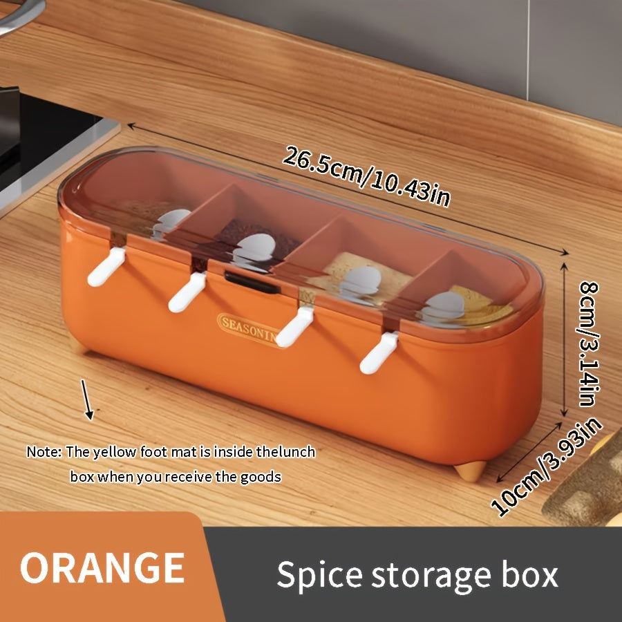 4-Compartment Seasoning Box with Lid and Spoon for Kitchen Storage