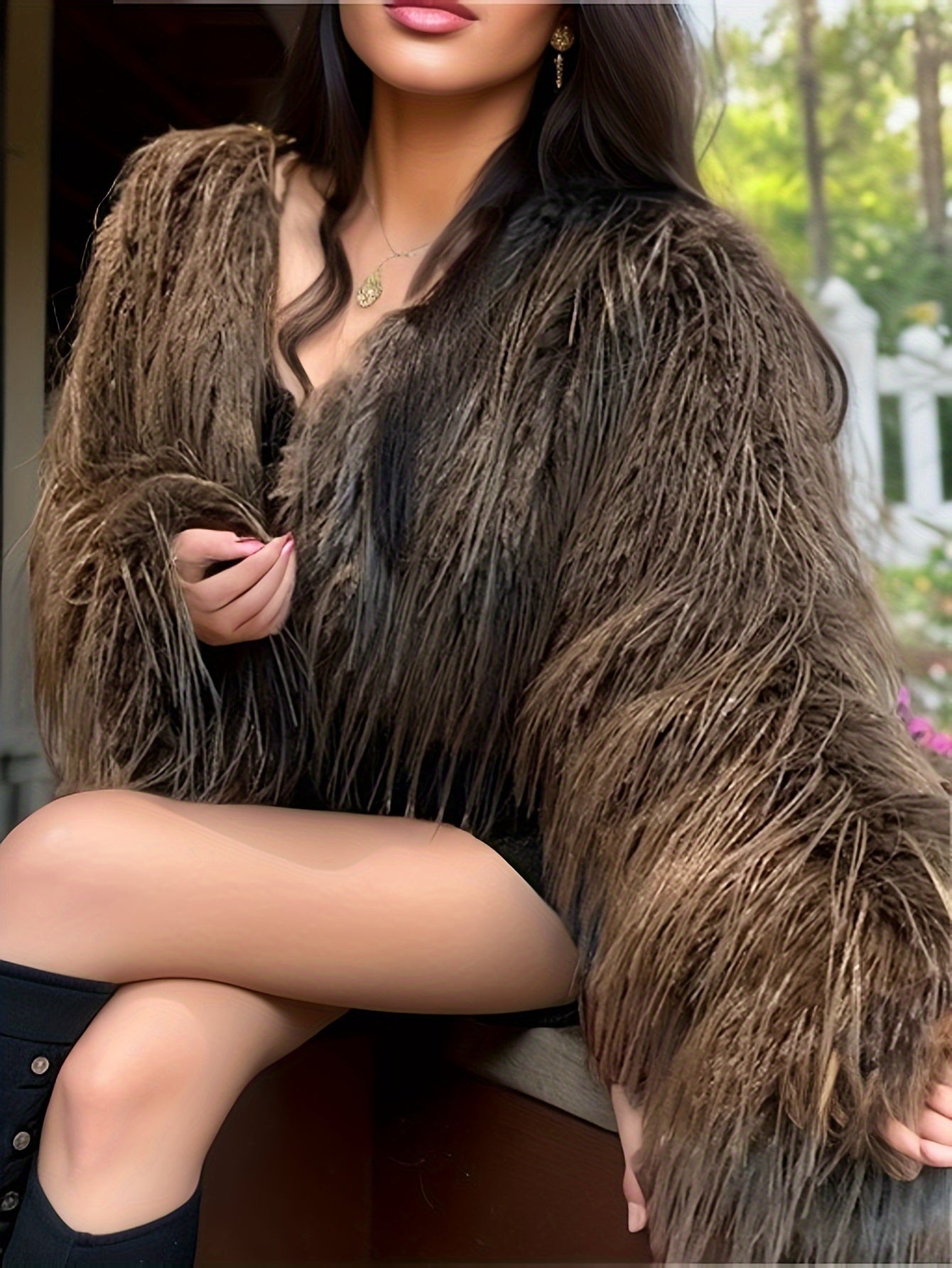 Women's Faux Fur Short Coat Solid Color Long Sleeve Fall Winter Elegant Polyester