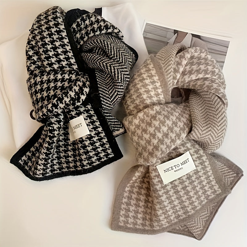 Houndstooth Scarf for Women Warm Shawl Winter Accessory Gift