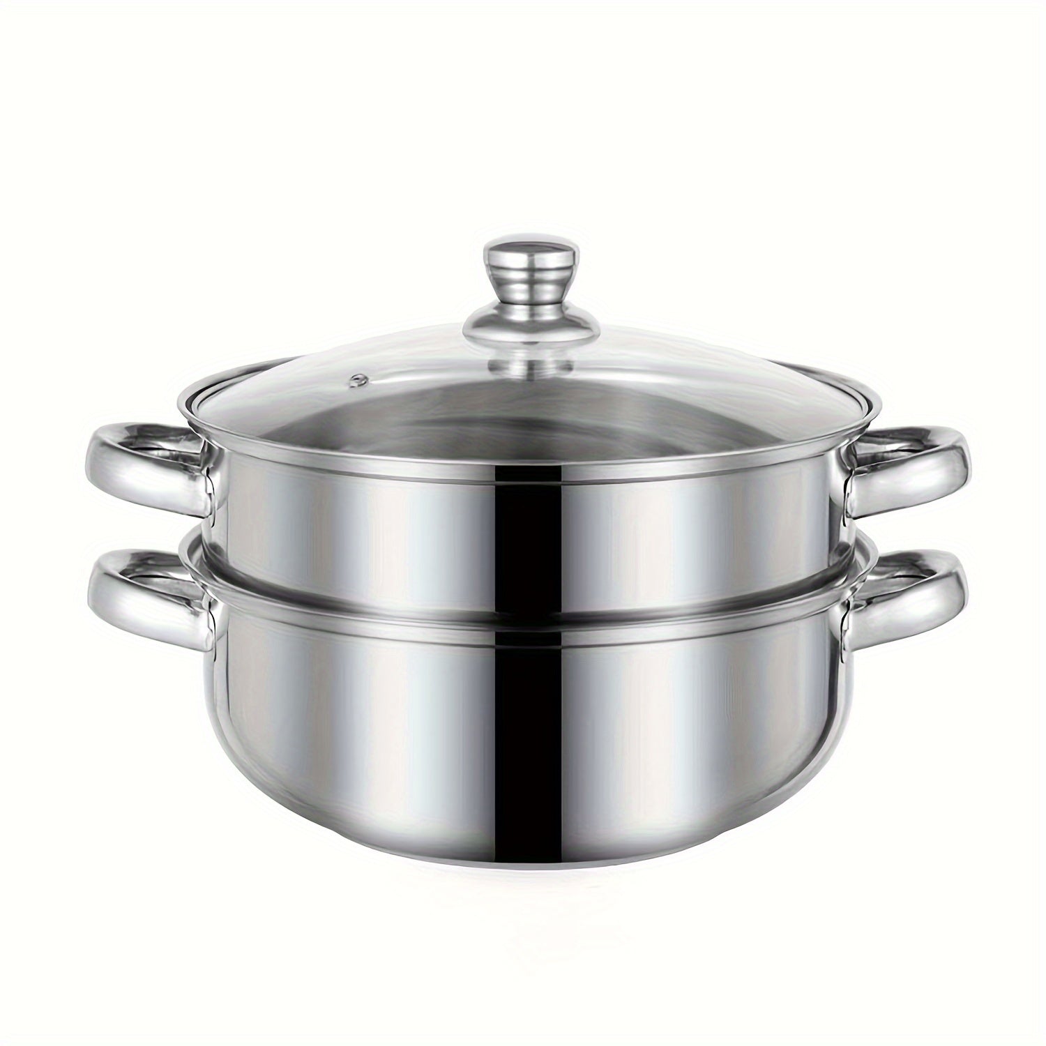 Two-Tier Stainless Steel Steamer Pot Set with Glass Lid, Induction Ready, Food and Vegetable Steaming