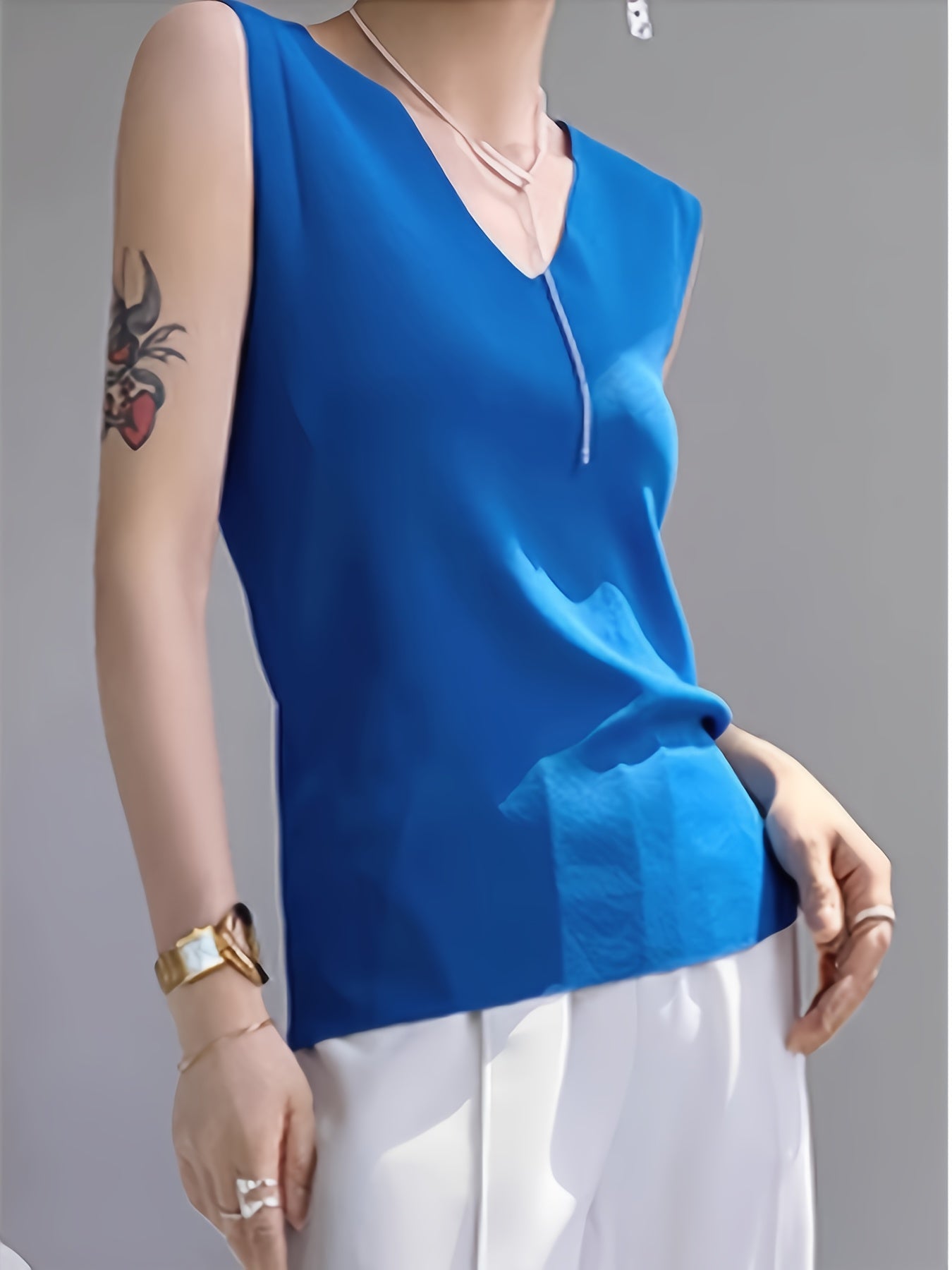 Plus Size Blue Ice Silky Fiber Fabric Camisole Vest for Women Summer Sleeveless Top