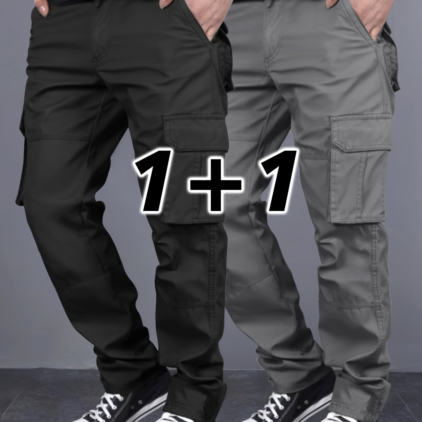 Men's 2-Pack Solid Color Cargo Pants with Pockets Regular Fit for Outdoor Activities