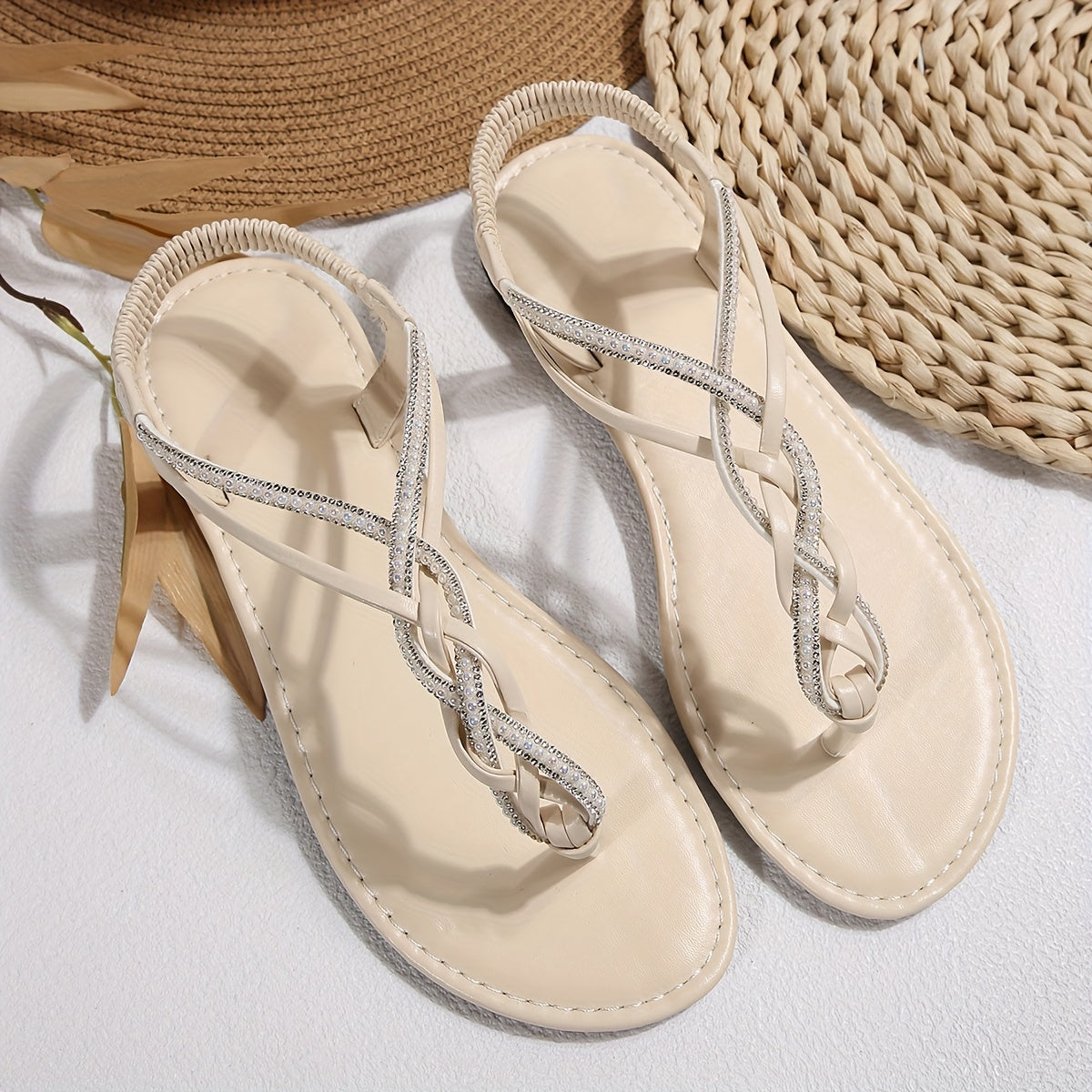 Women’s Bohemian Flat Sandals with Crisscross Straps Sparkling Accents
