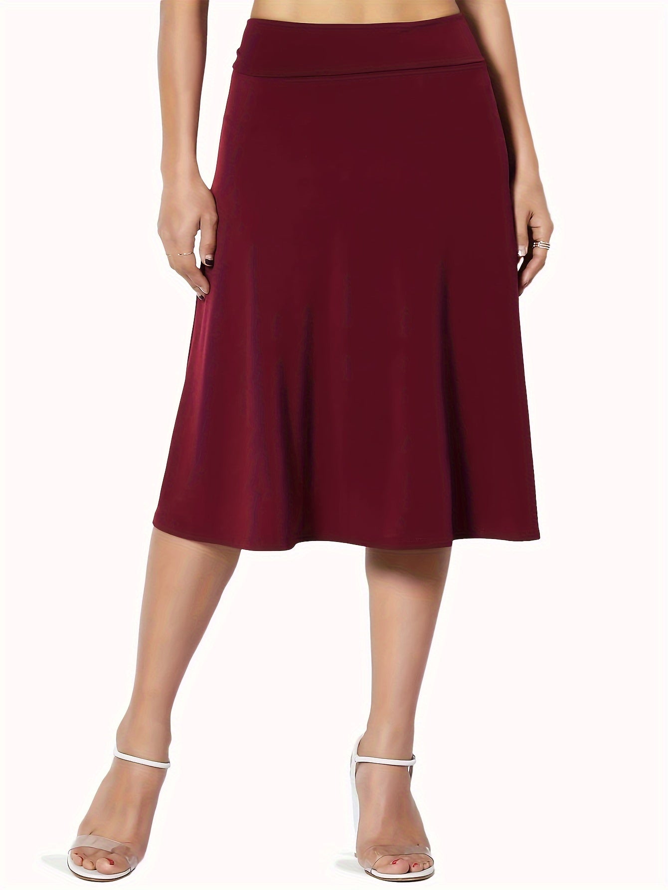 Women's Plus Size Knee Length Swing Skirt Spring Summer Solid Color