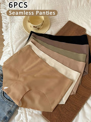 6-Pack Seamless Solid Color Panties for Women Mid Rise Briefs Knit Fabric
