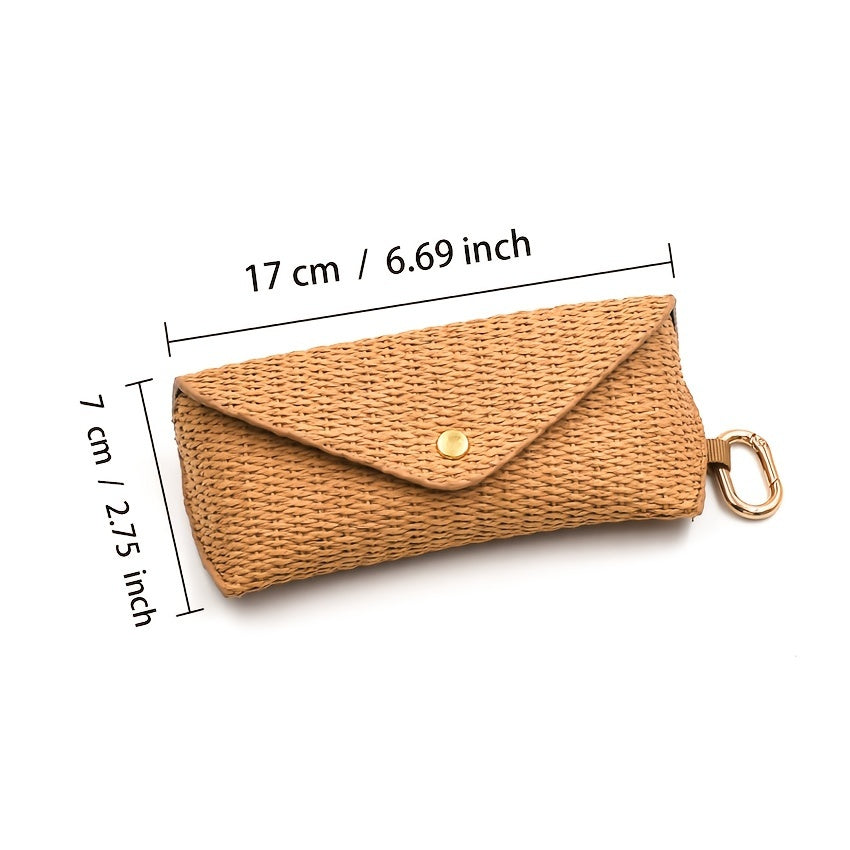 Woven Straw Eyeglass Case for Women with Protective Sleeve and Hook