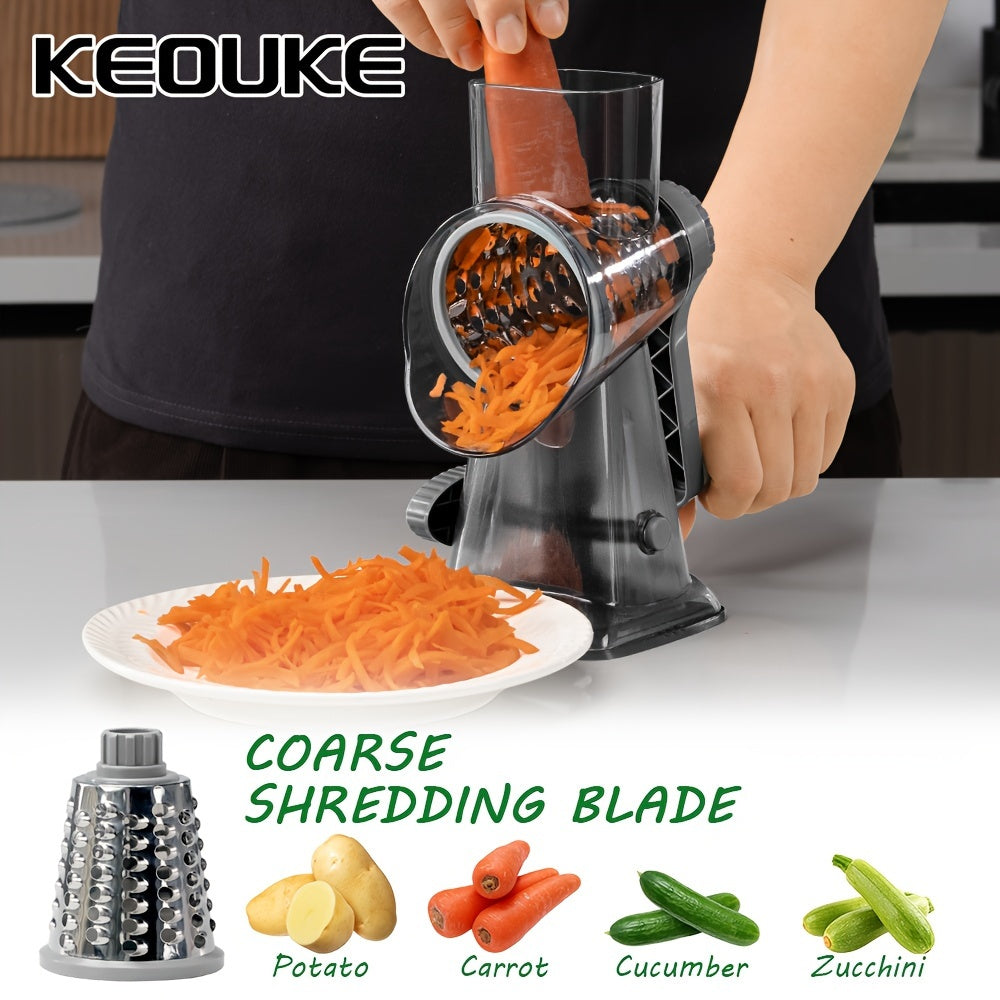 "KEOUKE Grattugia Versatile per Formaggio e Affettatrice per Verdure - Portatile con Lame in Acciaio Inossidabile, Ideale per Patate e Altro - Design Trasparente Elegante"