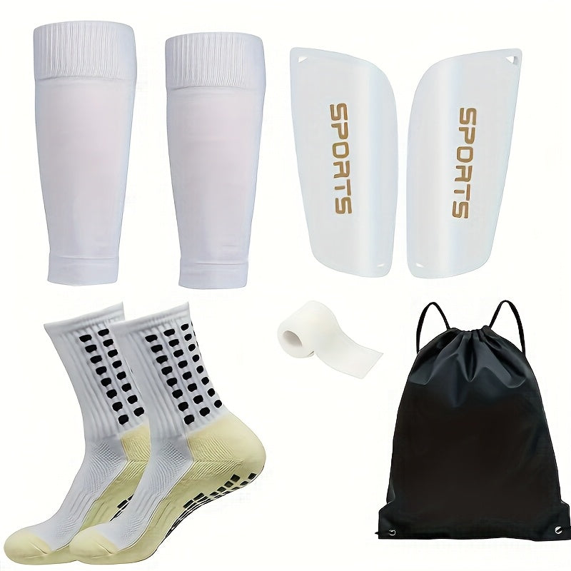 5-Piece Unisex Football Sports Socks Set with Leg Sleeves Wraps and Drawstring Bag for Training and Outdoor Sports