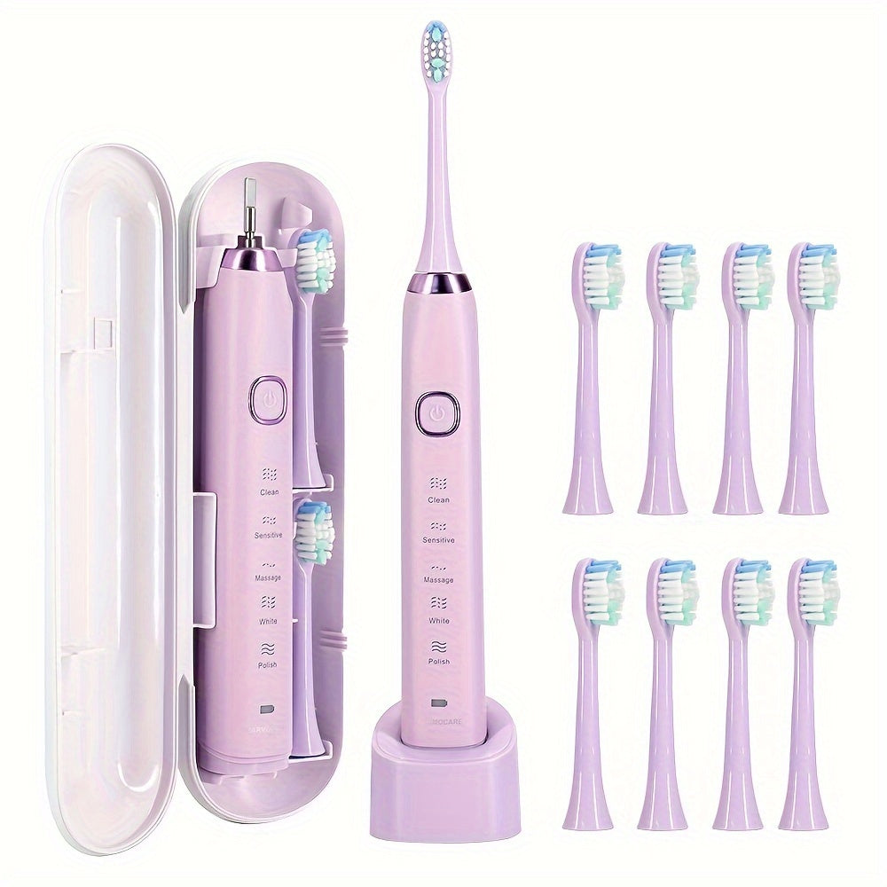 Adult Electric Toothbrush USB Rechargeable Soundwave 5 Modes 8 Replacement Heads