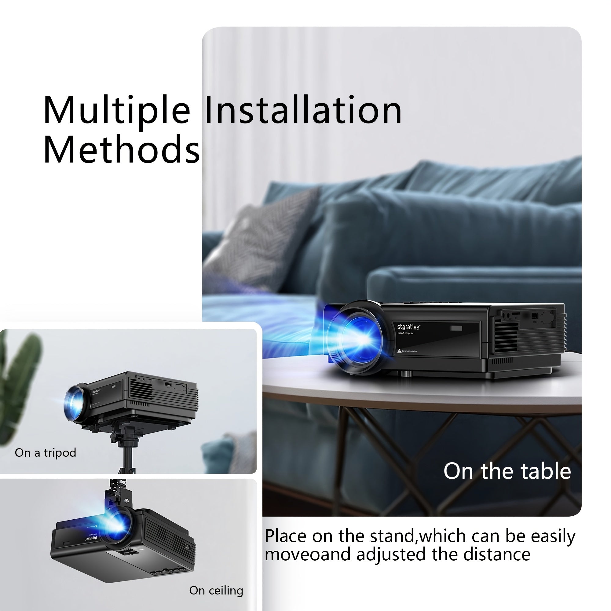 Portable Full HD 1080P WiFi Projector with 7.62m Display for Outdoor Movies and Home Cinema