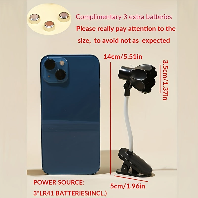 Portable Flower-Shaped Clip-On Book Light with Adjustable Arm and LED Mini Lamp