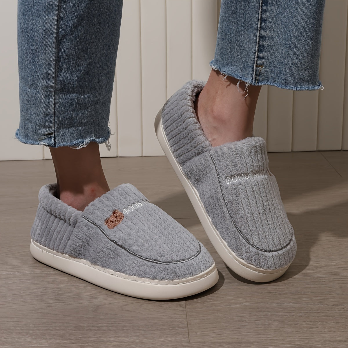 Ayollar uchun multfilm quyonli bosma qulay ichki chanoq poyabzal, yumshoq mato, TPR taglik