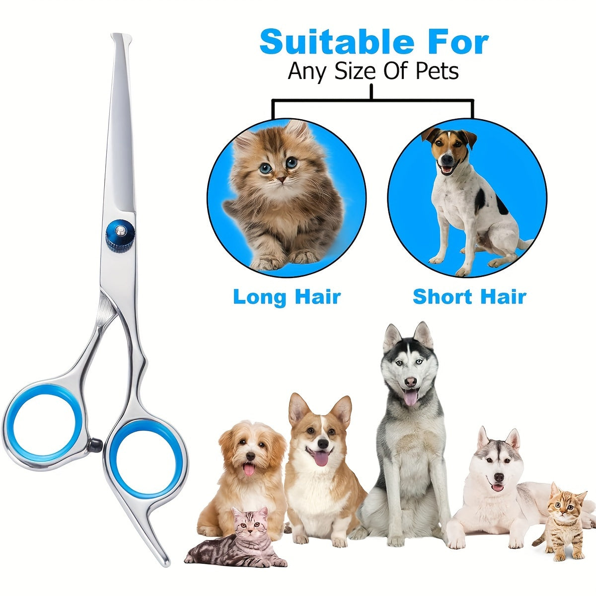 6-Piece Stainless Steel Pet Grooming Scissors Set for Dogs and Cats