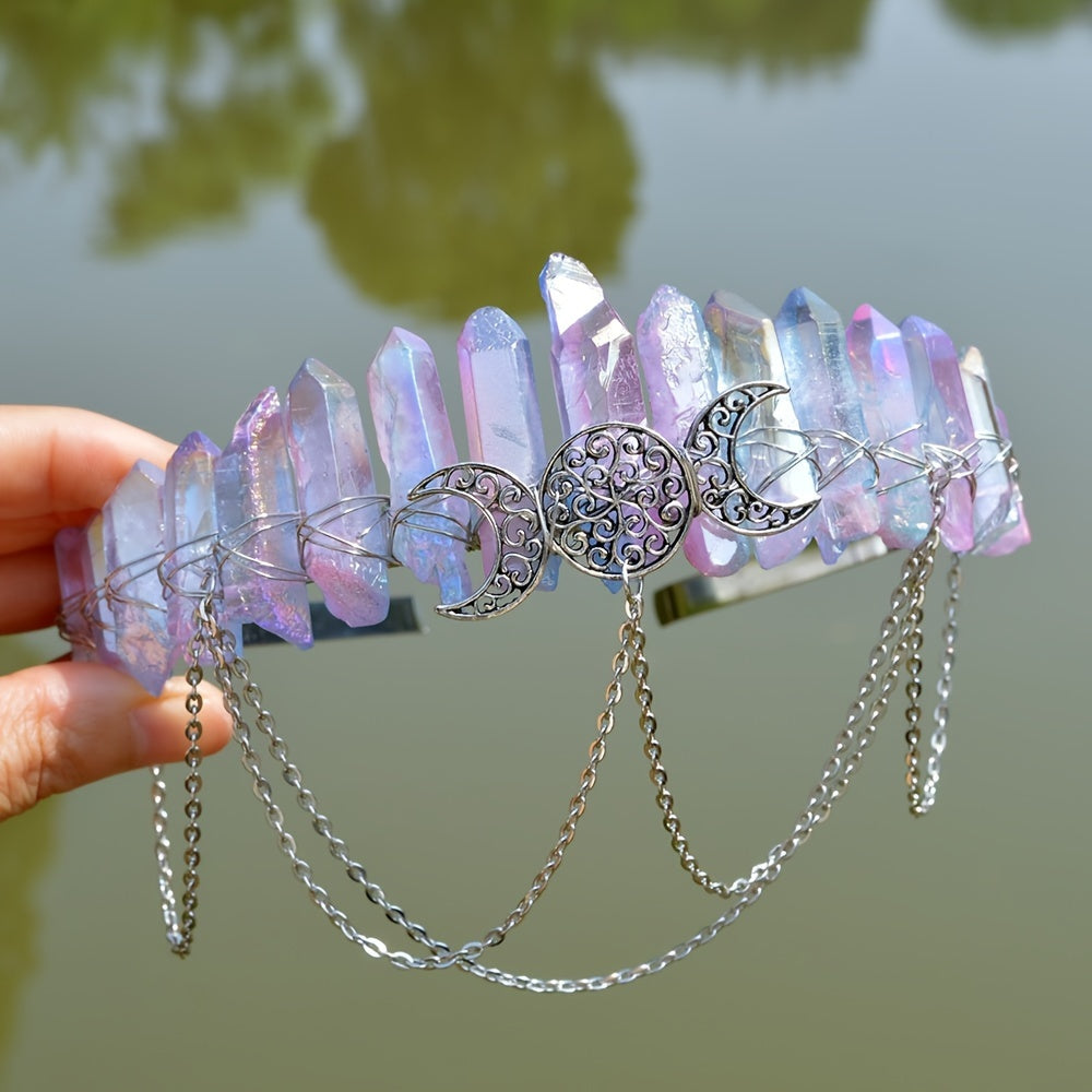 Women’s Natural Stone and Alloy Witch Crown Headband for Eid Celebrations