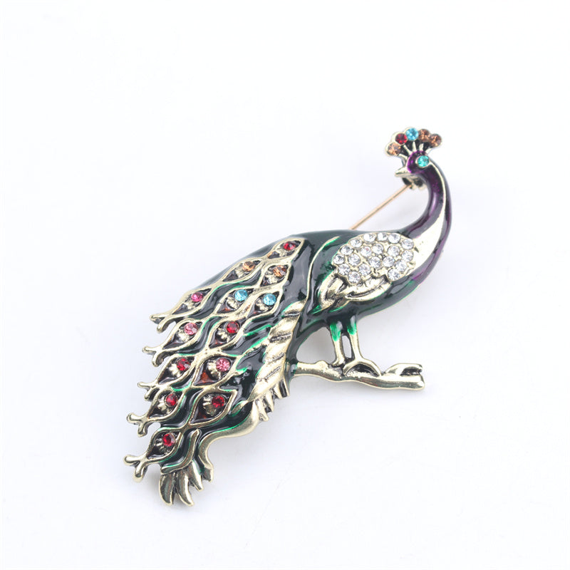 Elegant Peacock Brooch Pin Enamel Rhinestones Animal Shaped Jewelry for Hanfu Cheongsam Events