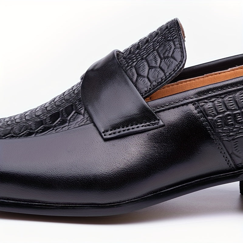 Mocasines de cuero con patrón de cocodrilo negro para hombre, con punta afilada, sin cordones, zapatos de vestir para negocios informales, para todas las estaciones