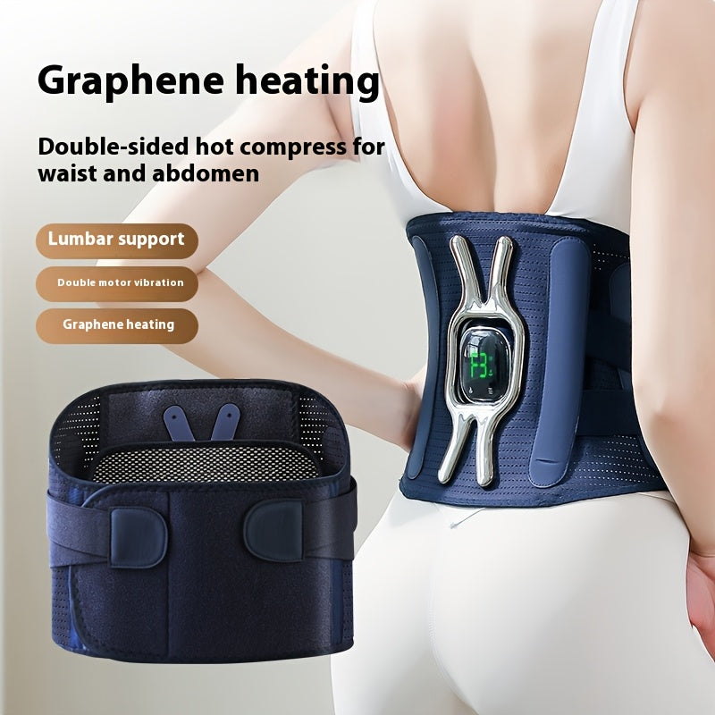 Cordless Graphene Heating Belt with Dual Motor Vibration LED Display Adjustable Temperature USB Rechargeable for Abdomen Neck Legs