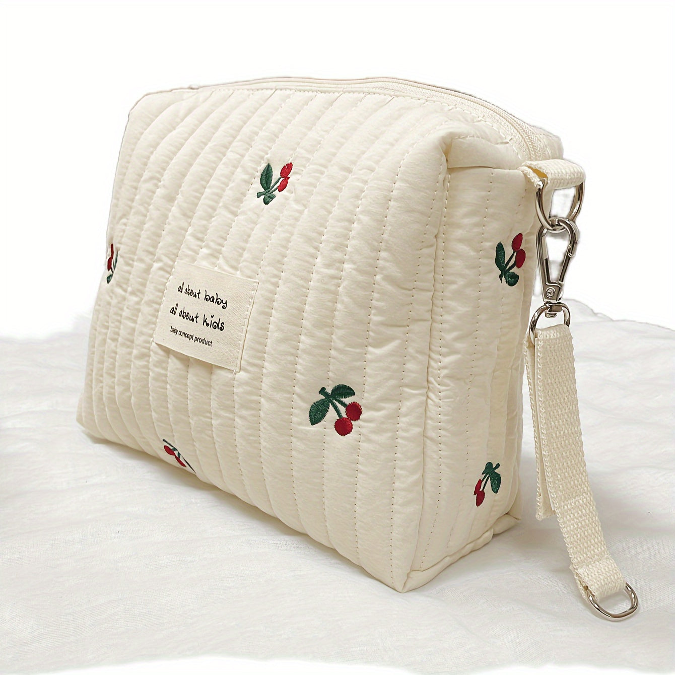 Cotton Diaper Bag for Strollers with Multiple Compartments and Embroidered Design
